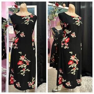 Vintage 90s Floral Print Mini Dress Black Sleeveless Plus Size Grunge 3X